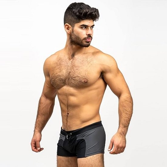 Men's Swim Boxer Trunks Sexy Swimwear Square Cut Board Shorts