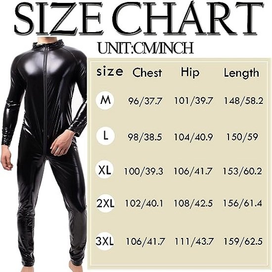 Mens Latex Bodysuit Mens Leotard Long Sleeves Unitard Faux Leather Bodysuit