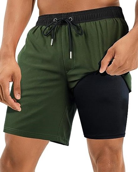 Mens Swimming Trunks with Compression Liner 2 in 1 Quick Dry Beach Shorts with Pockets