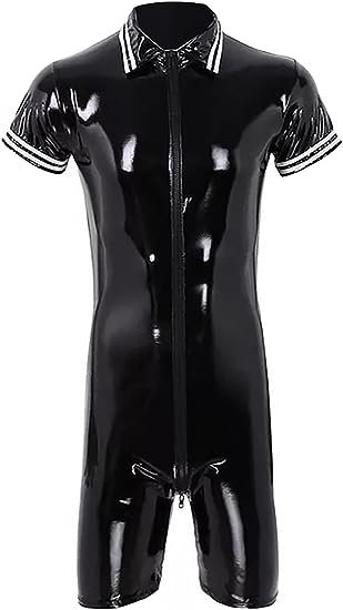 Men's Shiny Patent Leather Jacket Casual Slim Fit Leather Tank Top T-Shirts